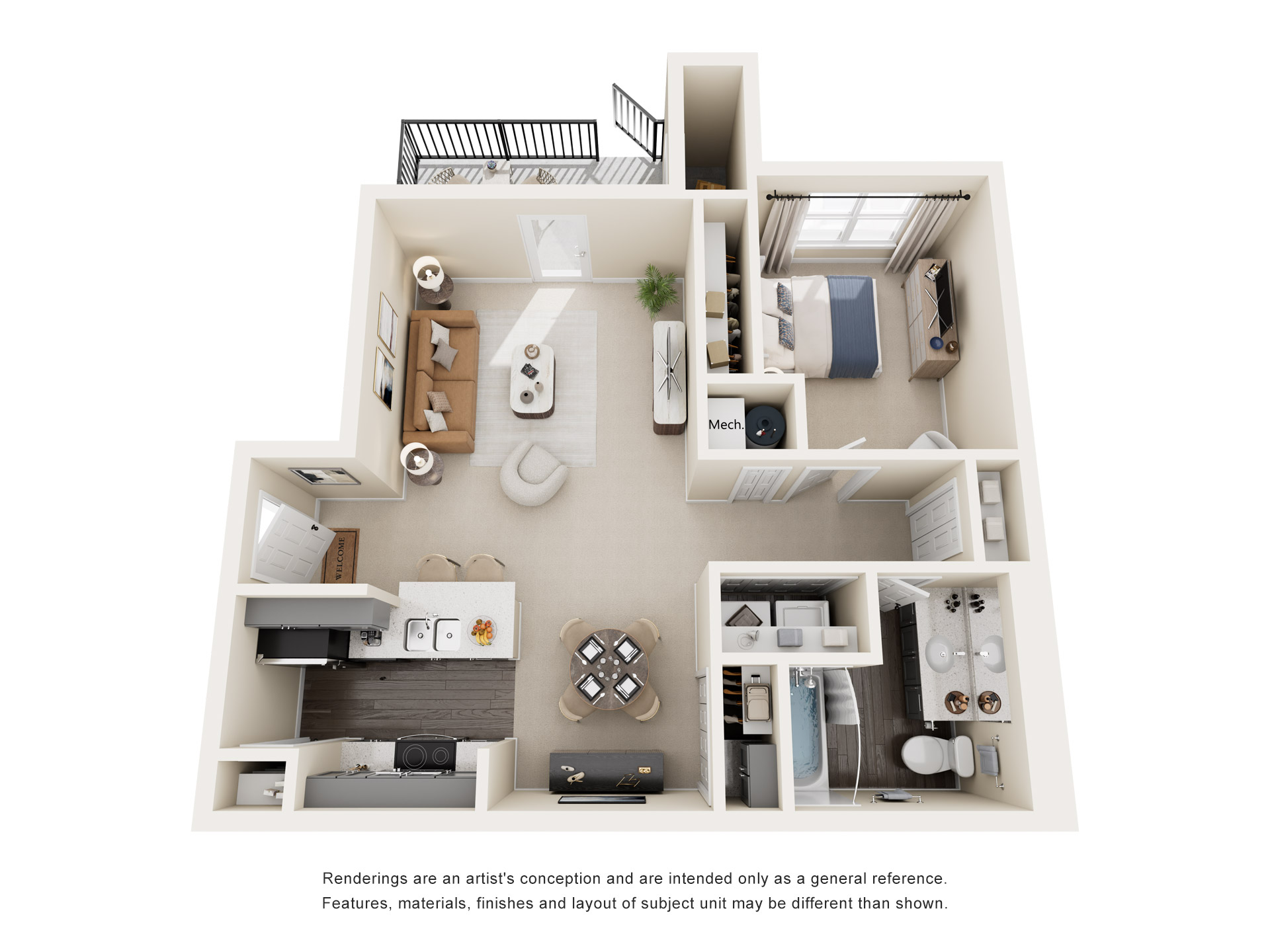 1 Bedroom / 1 Bath floor plan